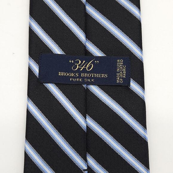Brooks Brothers 346 Silk Tie Repp Stripe Black Preppy Academia Office USA EUC - Picture 3 of 4